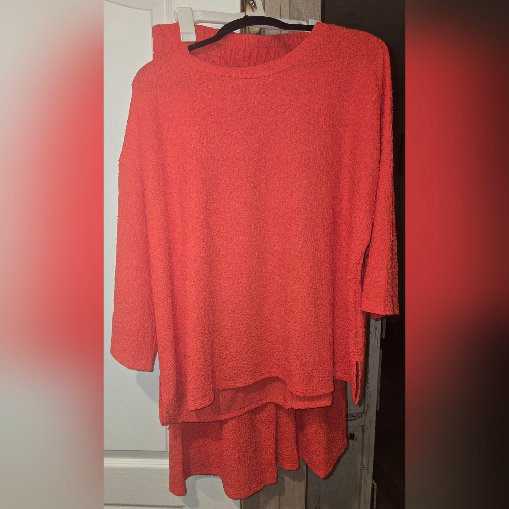 Womens Textured Pants/Top Matching Set,Size-1XL